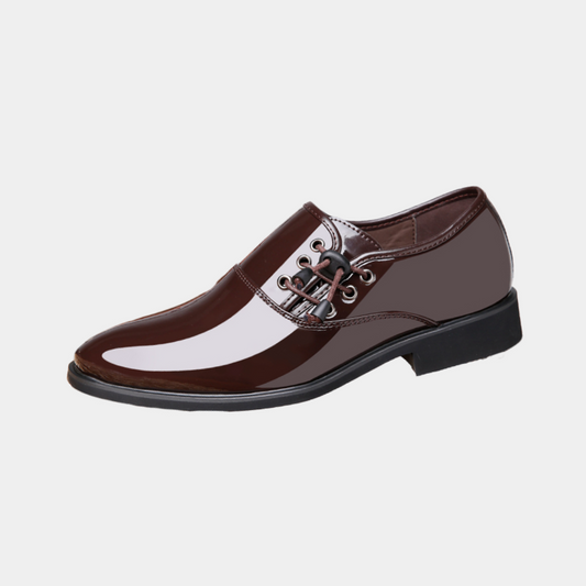 Brown glossy dress shoes for men